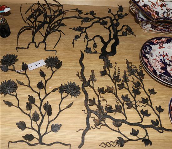 Four Chinese wrought iron models of foliage